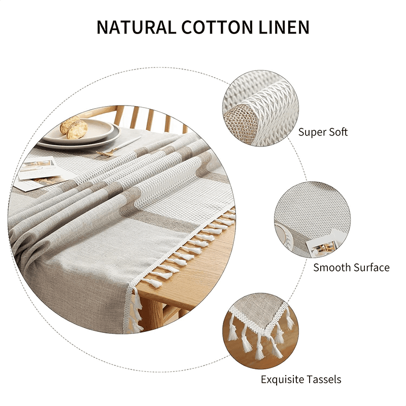 I00005 cotton linen embroidered tablecloth, tassel pendant decoration, wrinkle and dust resistant, washable tablecloth, suitable for restaurants, kitchens, living rooms, picnics, parties