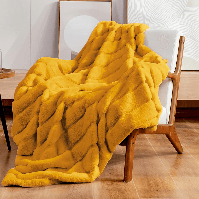 G00006 luxury ultra soft striped artificial fur blanket