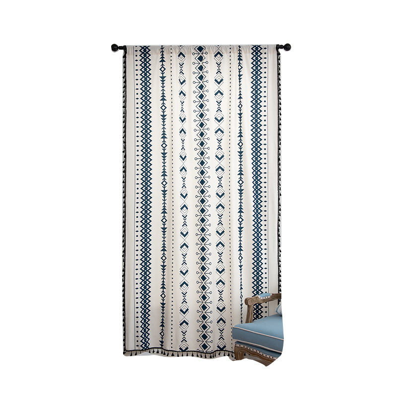 H00003 cotton and linen printed curtains, finished in american rural bohemian style