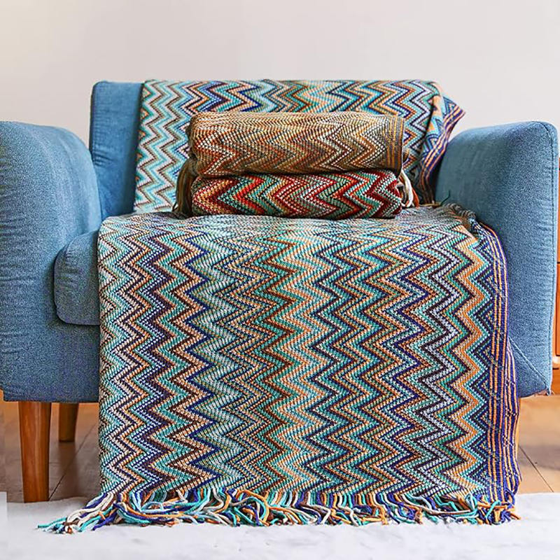 G00004 bohemian knitted fringed blanket