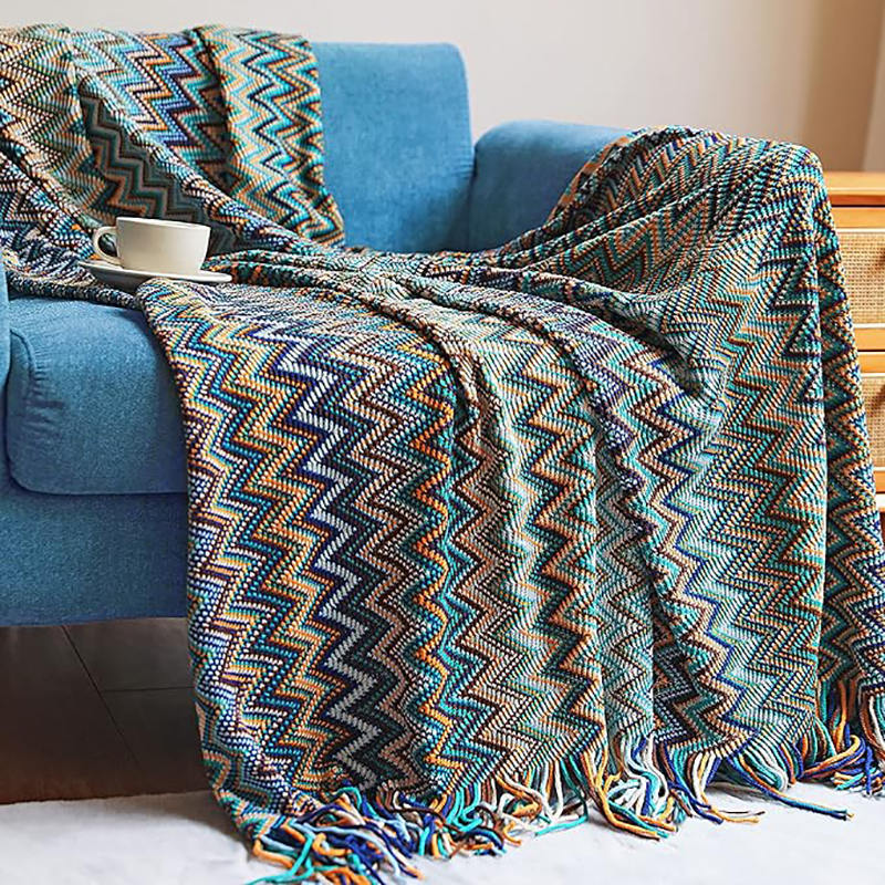 G00004 bohemian knitted fringed blanket