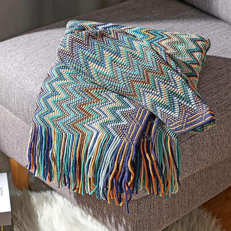 G00004 bohemian knitted fringed blanket